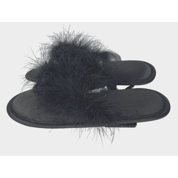 INC International Concepts Black Feather Faux Fur Slippers Womens Size 5-6 - Picture 6 of 12